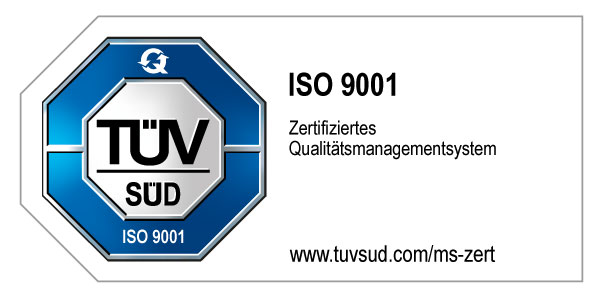 TÜV SÜD Prüfzeichen ISO 9001 – Zertifikat 12 100 46293/082 TMS