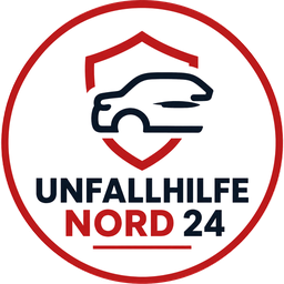 Unfallhilfe Nord 24 – koruyucu kalkan ve araç içeren yuvarlak logo